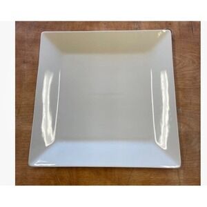 Food Network Porcelain 10" Square Dinner Plates Set 4 Whipped Cream White Bevel